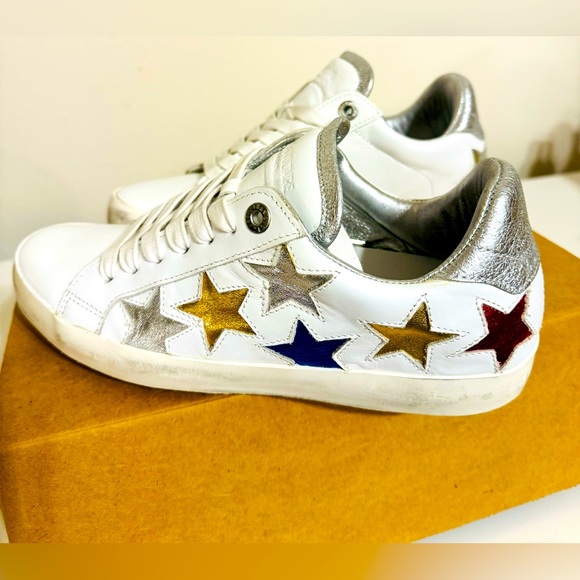 ZADIG & VOLTAIRE Women's Used Star Multicolor Patchwork Low Top Sneakers EU 38 - Picture 2 of 6
